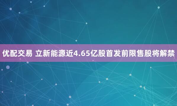 优配交易 立新能源近4.65亿股首发前限售股将解禁